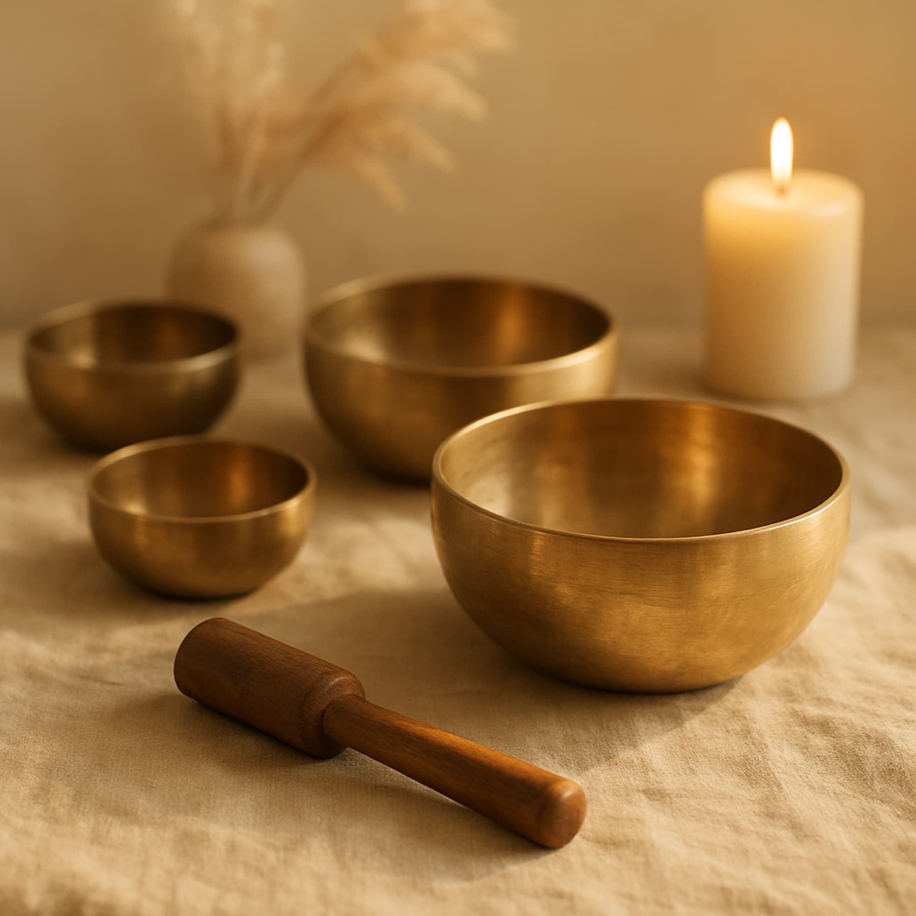 Cuencos Peter Hess® sobre lino natural bañados en luz cálida